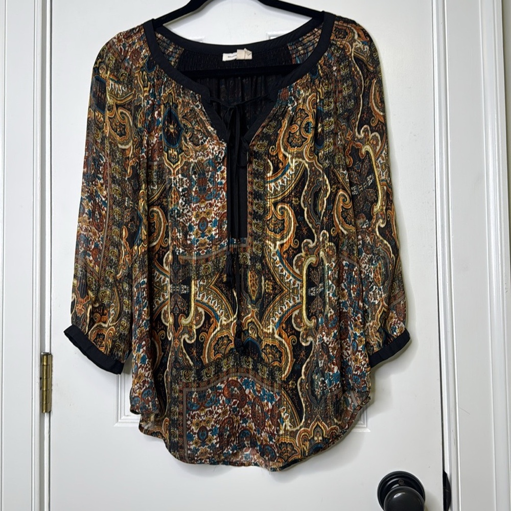 Anthropologie Meadow Rue Small Multicolor Paisley Peasant Blouse - Picture 8 of 9